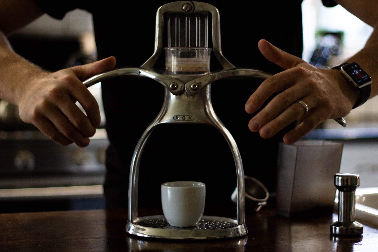 Man using Coffee press machine